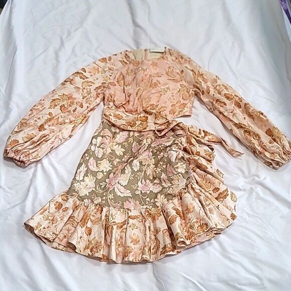 Zimmermann lyre wrap billow mini dress in spliced- ruffle mini dress with bow - Picture 1 of 8